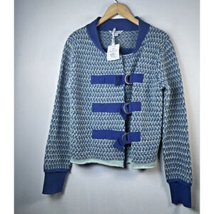 Vintage April Cornell Cardigan Sweater Small 100% wool Blue jacket womens NWT